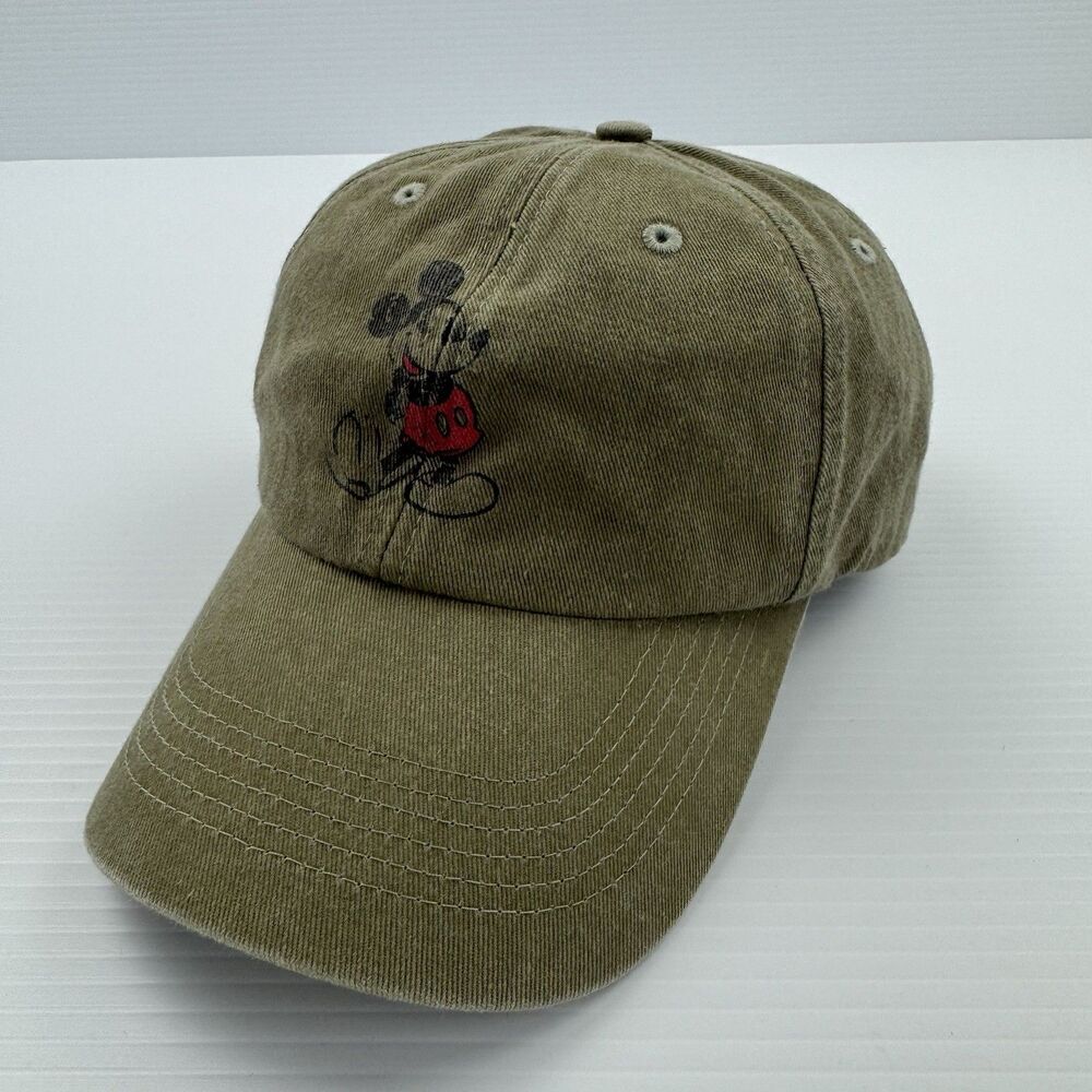 Disney Parks Mickey Mouse Olive Green Dad Hat Adjustable Cotton Baseball Cap